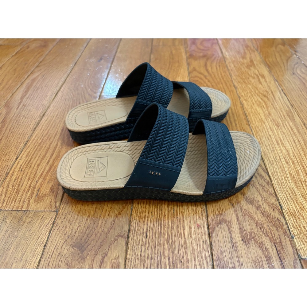 Reef Vista Hi Womens Black Tan Platform Slide Sandals Size 6 Vegan Beach Boho